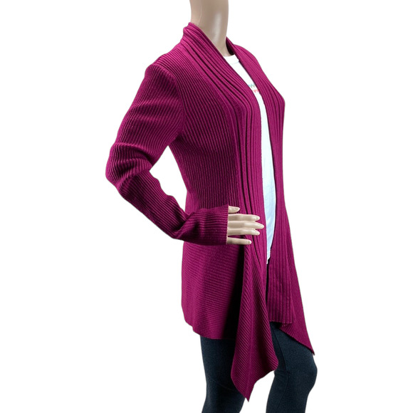 Dressbarn Women's Pink Rib Knit Open Front Draped Cardigan Sweater Size L - Picture 3 of 5